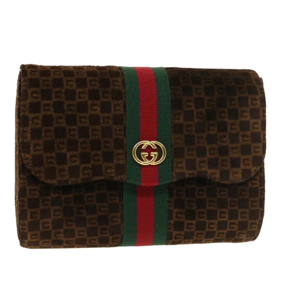 Gucci G Suede Clutch True Vintage 60s Sherry Stripe Amazing Condition RARE